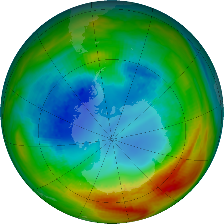 Antarctic ozone map for 15 August 1988